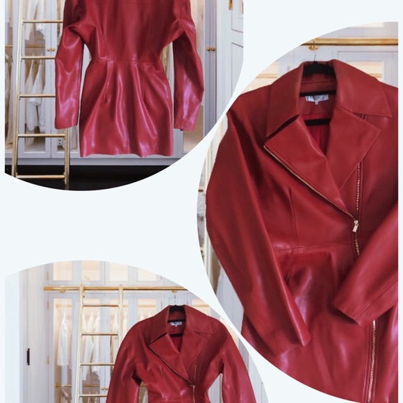 'CARDI-B' Red Vegan Leather Jacket Dress - Picture 2 of 12